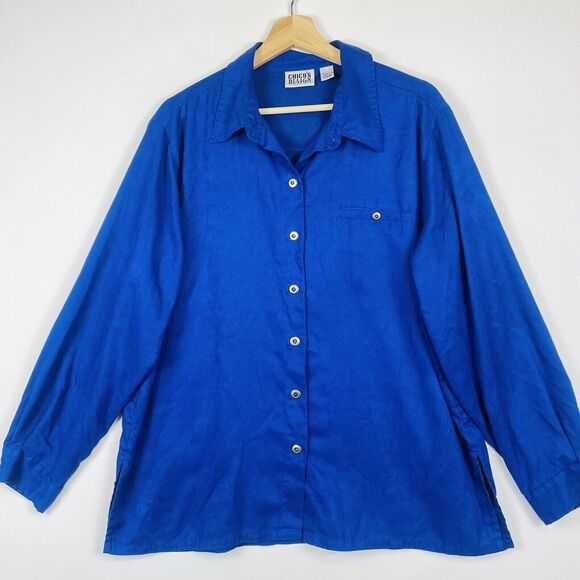 Chico's Indigo‎ Suede Feel Long Sleeve Button Front Blouse Shirt Womens 3 XL 16 - Picture 1 of 7